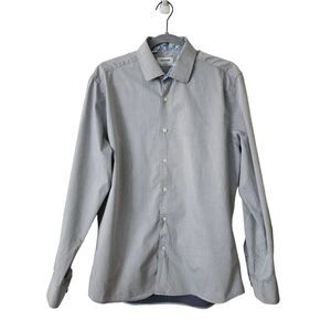 Duchamp London Mens Tailored Fit Cotton Shirt Gray Button Up Floral 16.5 L 42